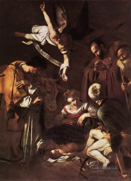 st catherine Ölbilder verkaufen - Geburt Christi mit St Franziskus und St Lawrence Caravaggio